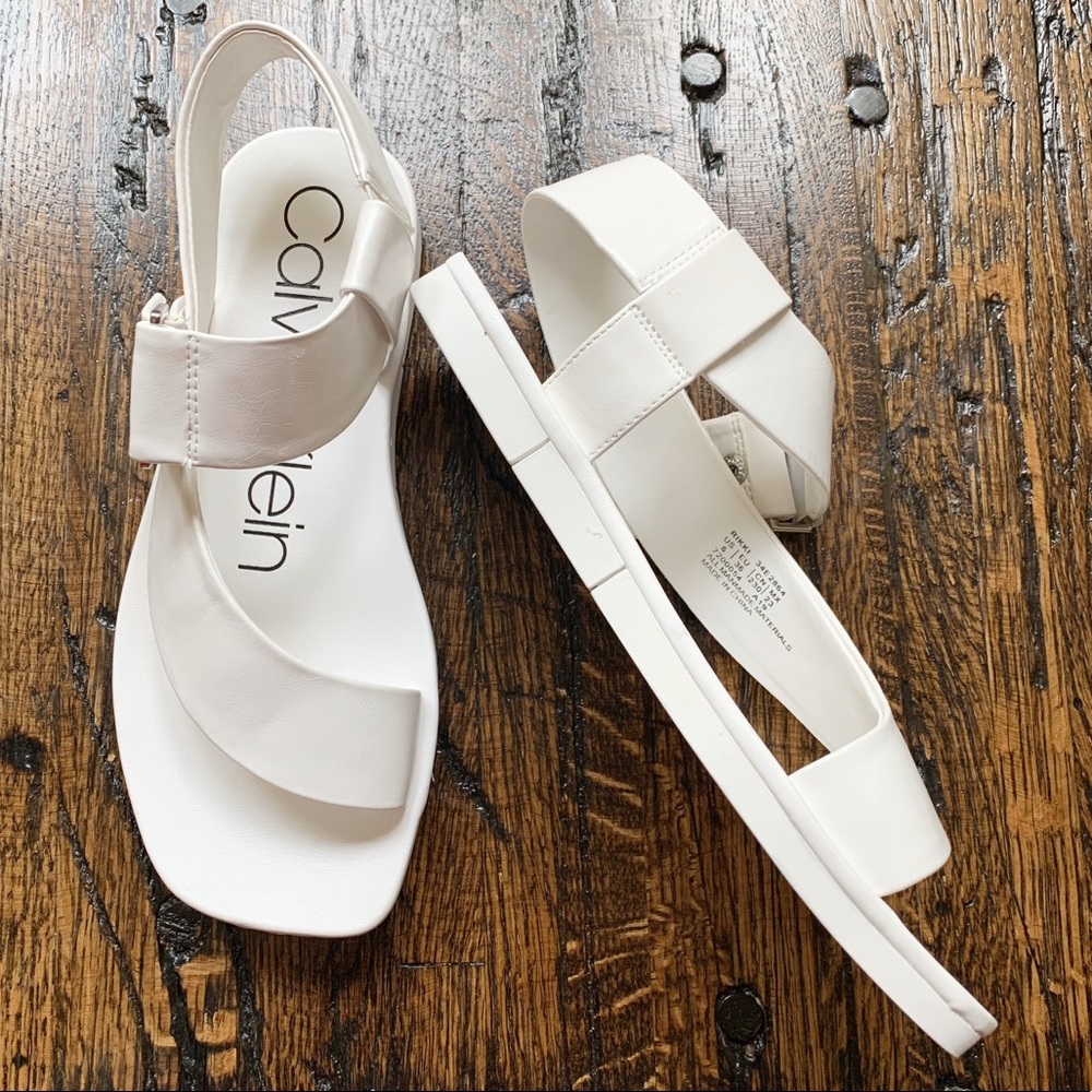 Calvin Klein Leather Peep Toe Ankle Strap Sandals